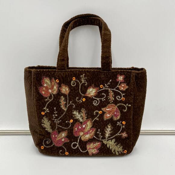Vintage Y2K Bath and Body Works Brown Fall Leaves Embroidered Mini Bag - Picture 1 of 4